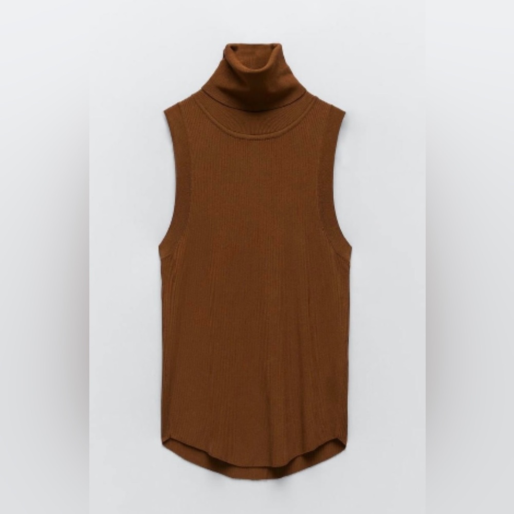 Zara high collar knit top - color Toffee - size Large